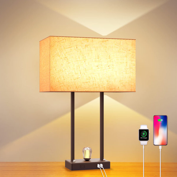 Clevia Metal Table Lamp with USB Charging Ports, Nightstand Lamp with Night  Light